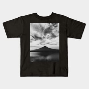 Japan - Lake Kawaguchi With Mount Fuji in Black and White Kids T-Shirt